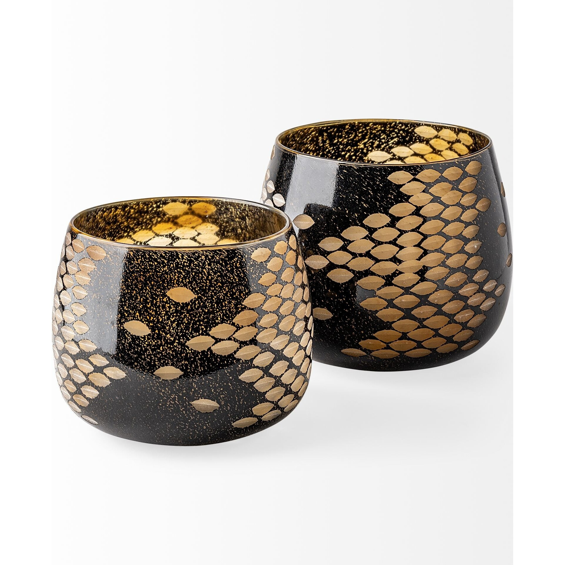 6"" Black And Gold Artisan Bubble Glass Vase