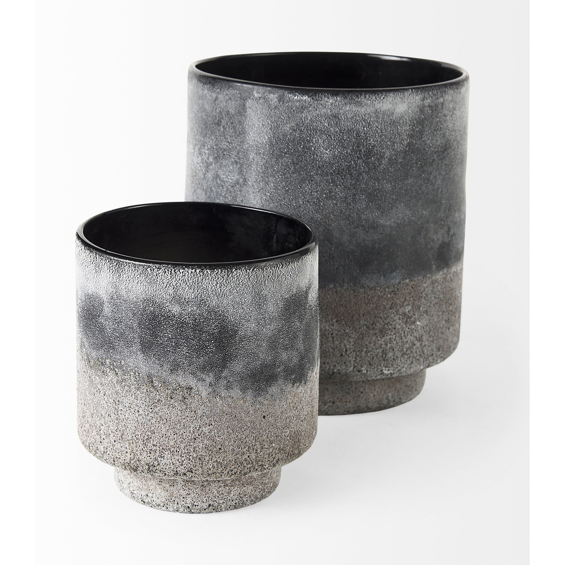 6"" Black Brown And Gray Ombre Textured Ceramic Vase