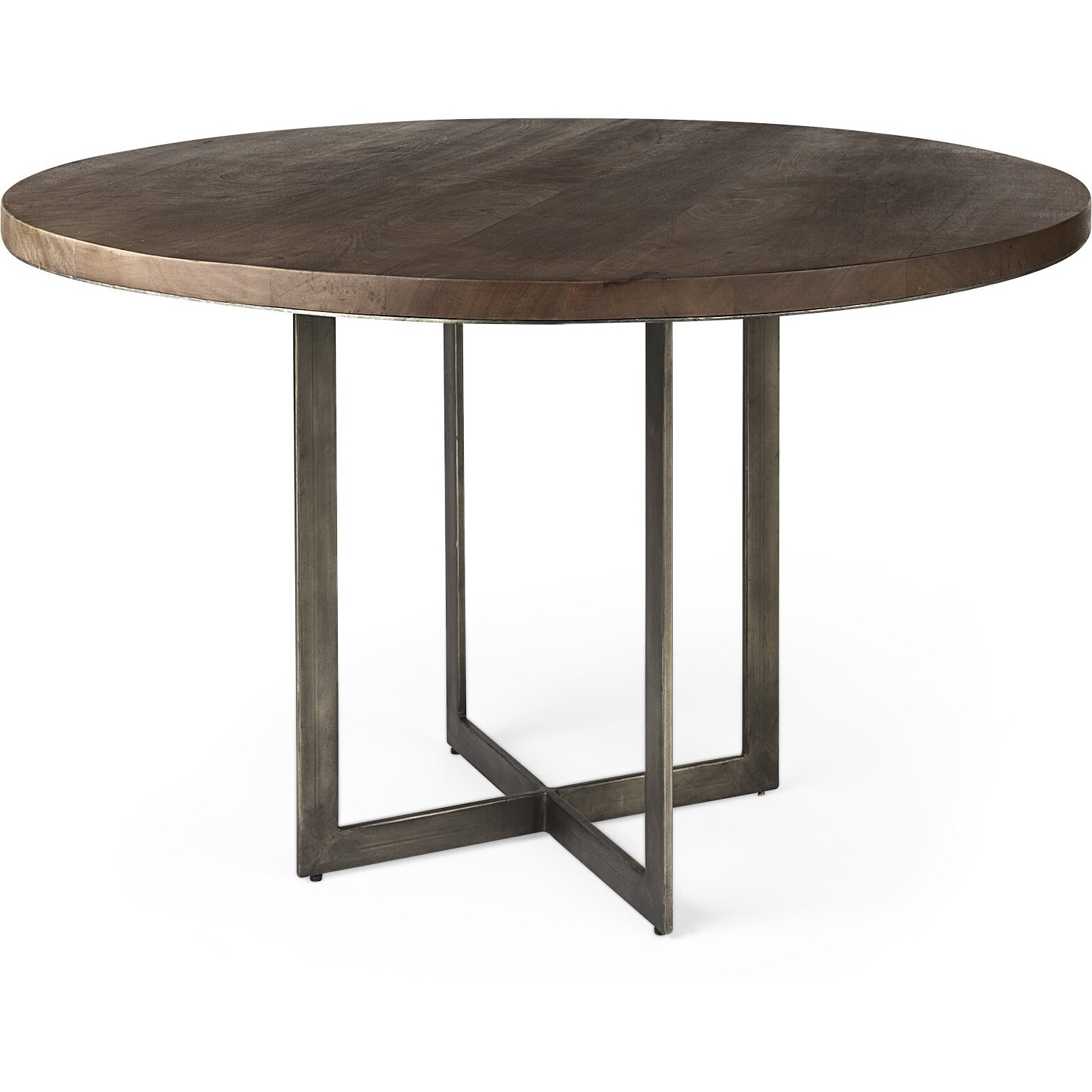 Rustic Brown Round Wood And Metal Dining Table
