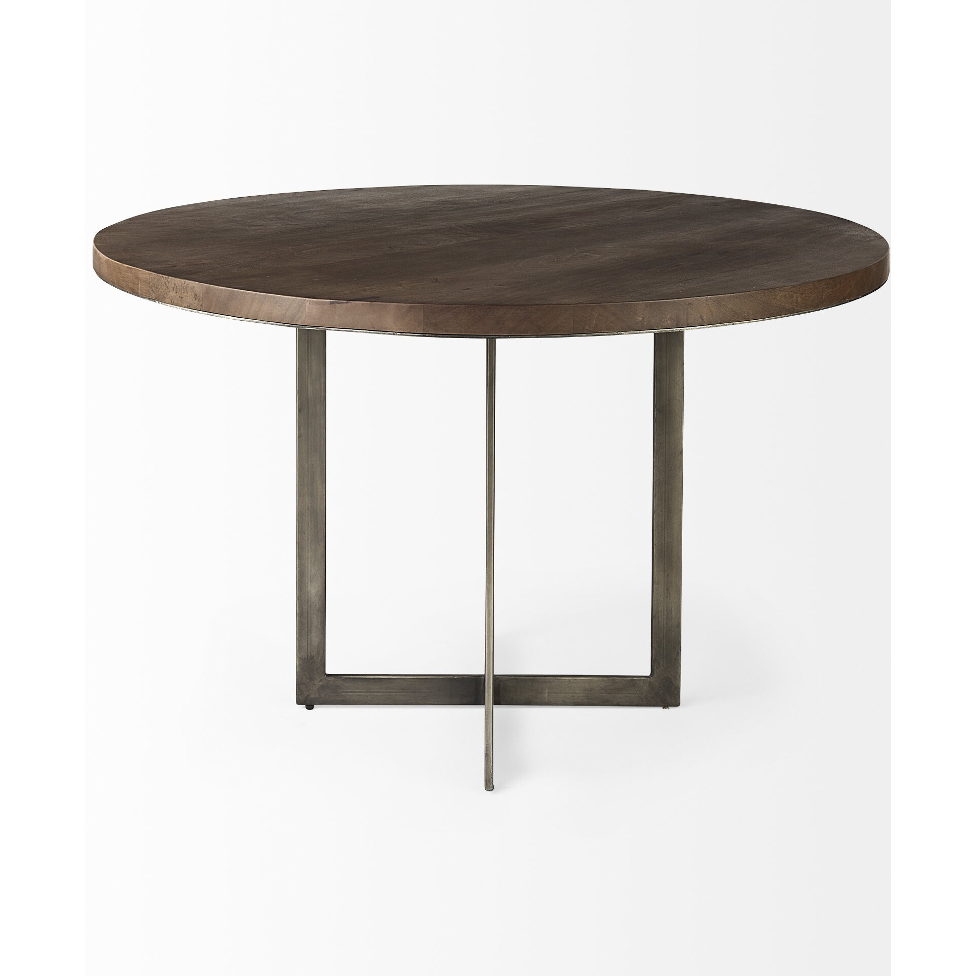 Rustic Brown Round Wood And Metal Dining Table