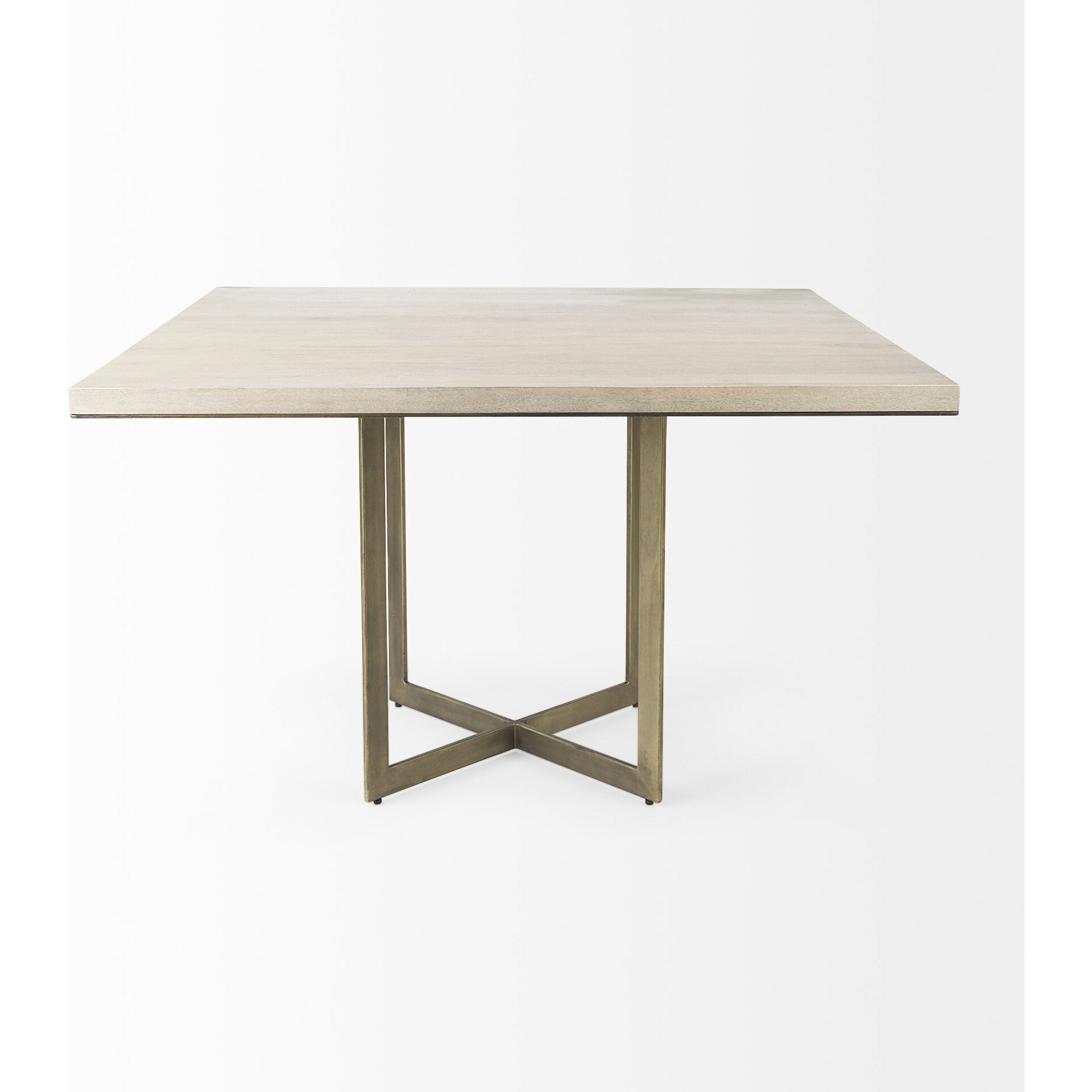 Modern Square Wood And Gold Dining Table