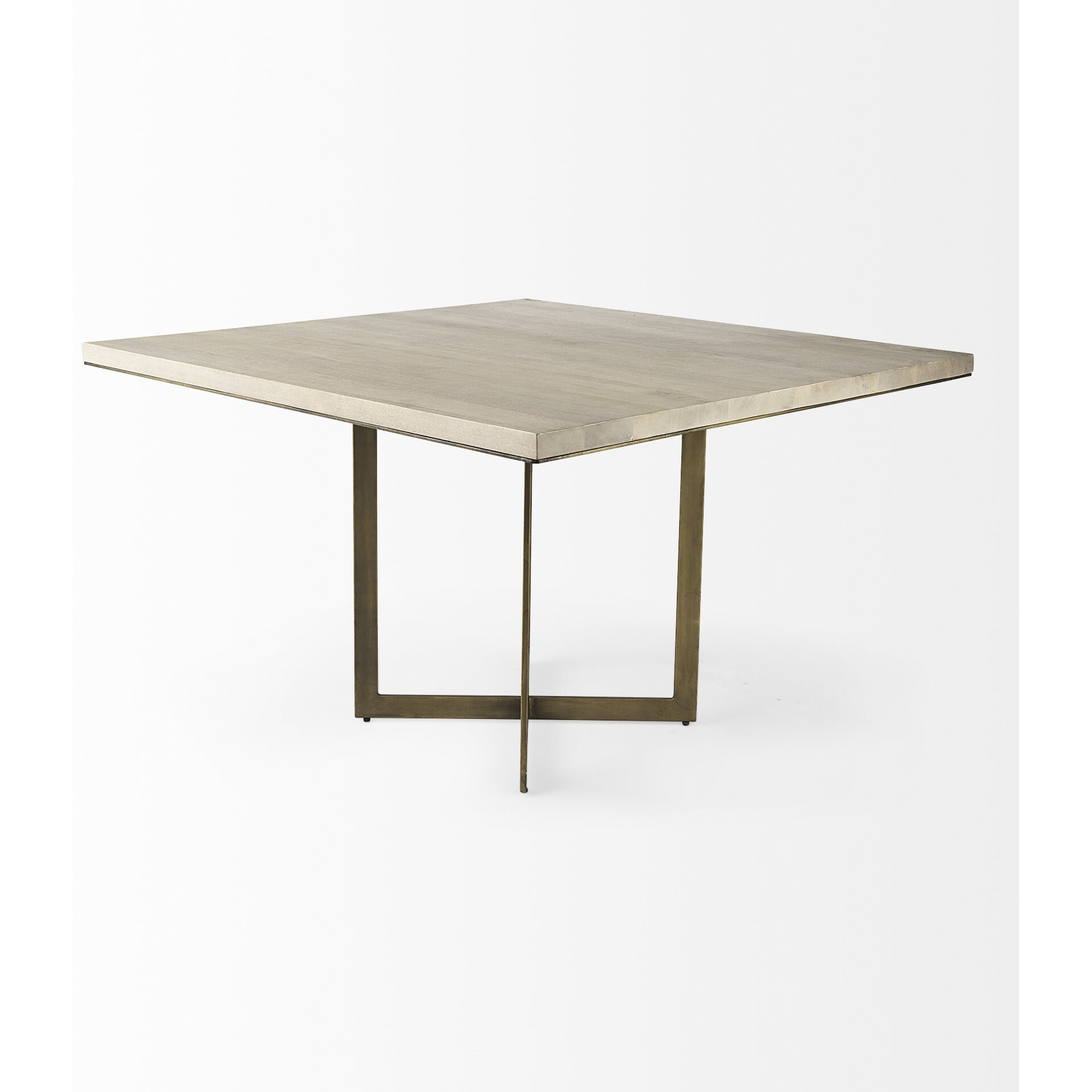 Modern Square Wood And Gold Dining Table