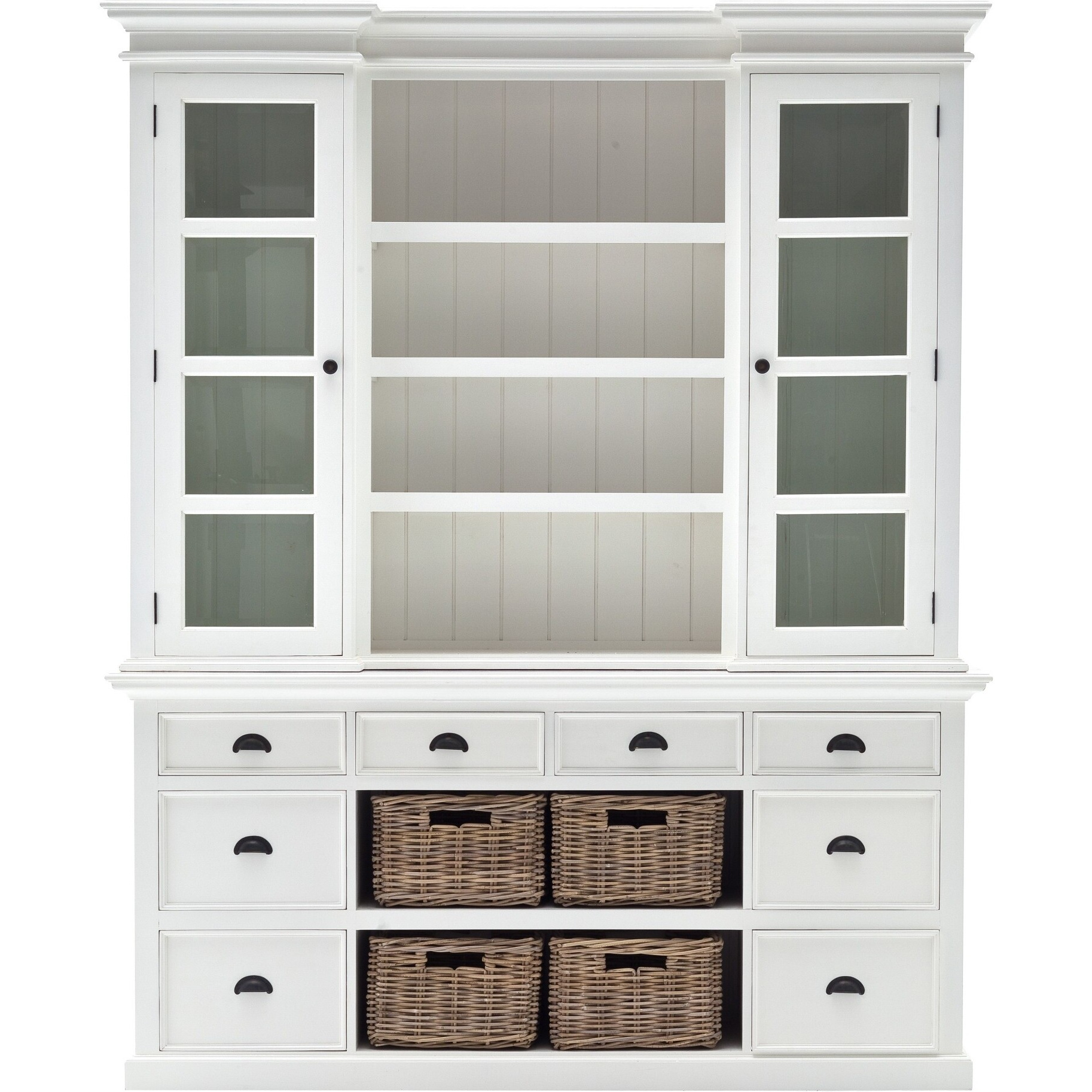 Classic White Library Hutch With Basket Set