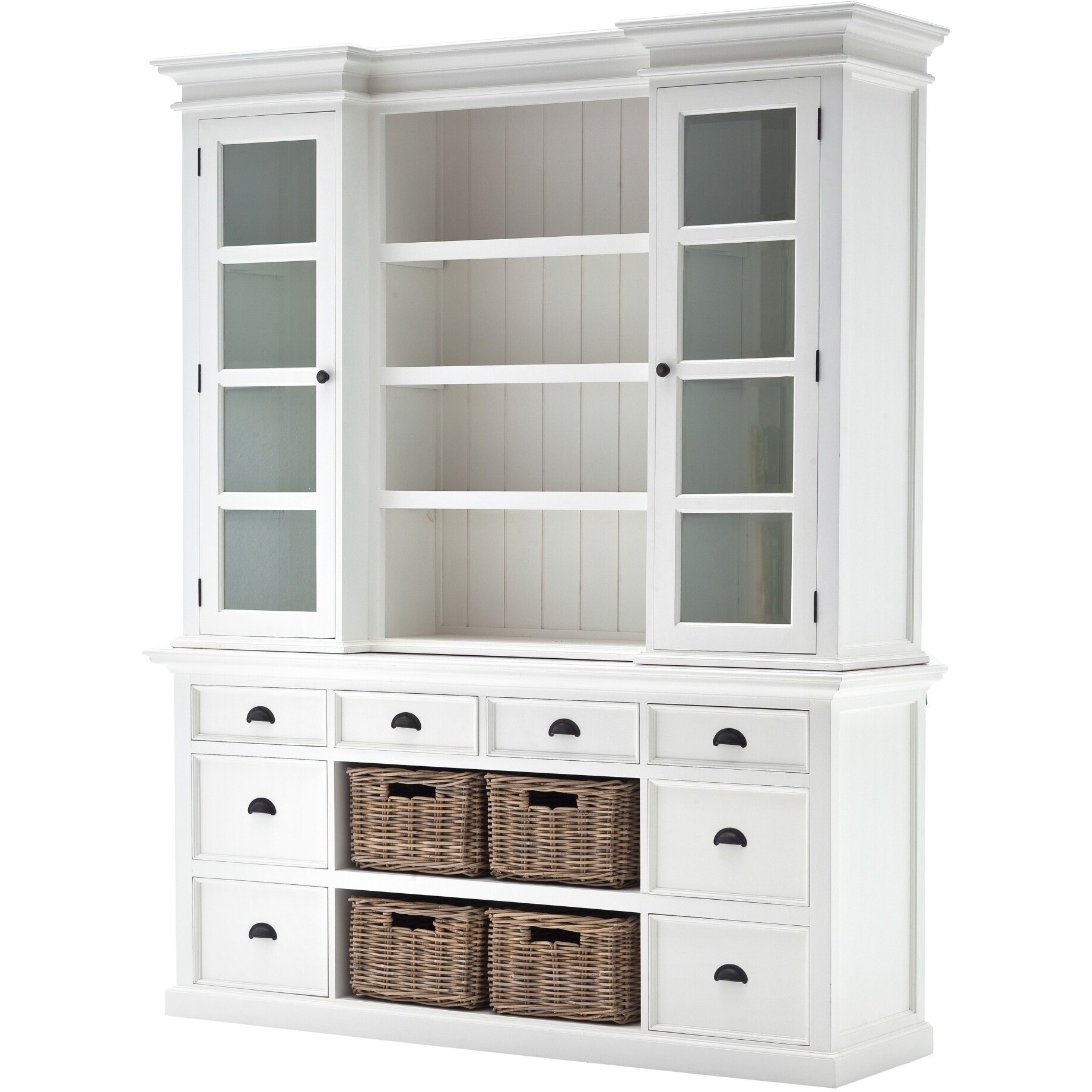 Classic White Library Hutch With Basket Set