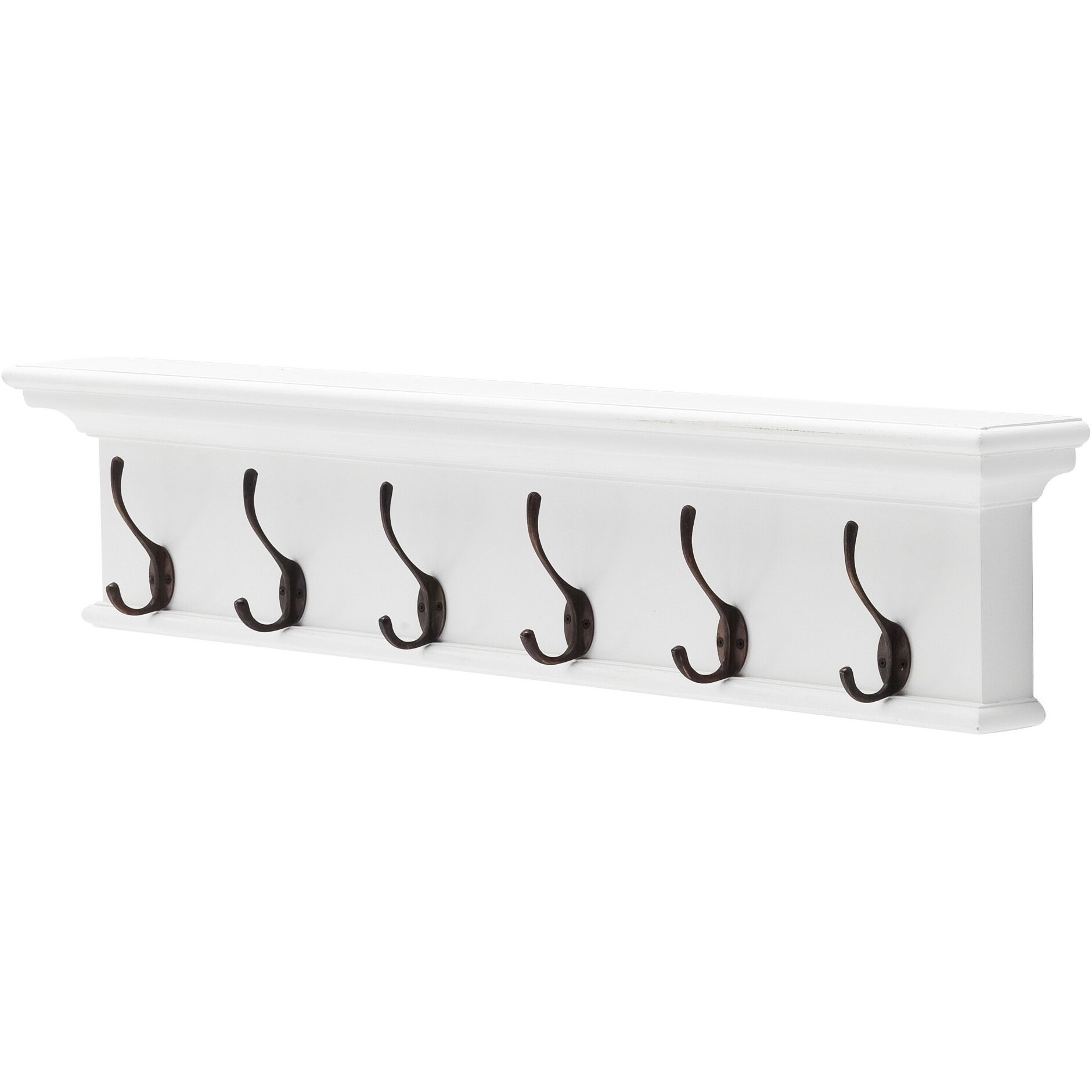Traditional Classic White Wood Six Hook Hanging Coat Rack
