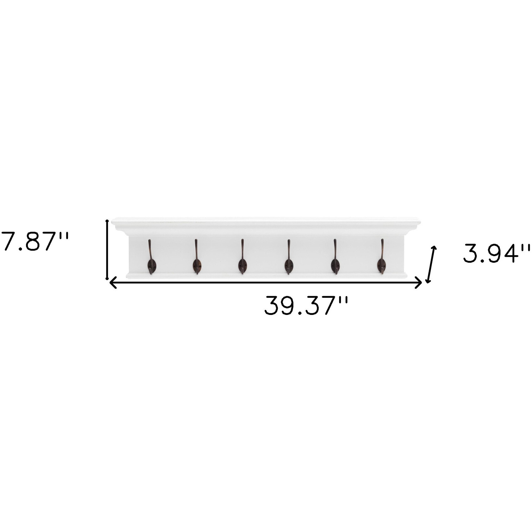 Traditional Classic White Wood Six Hook Hanging Coat Rack