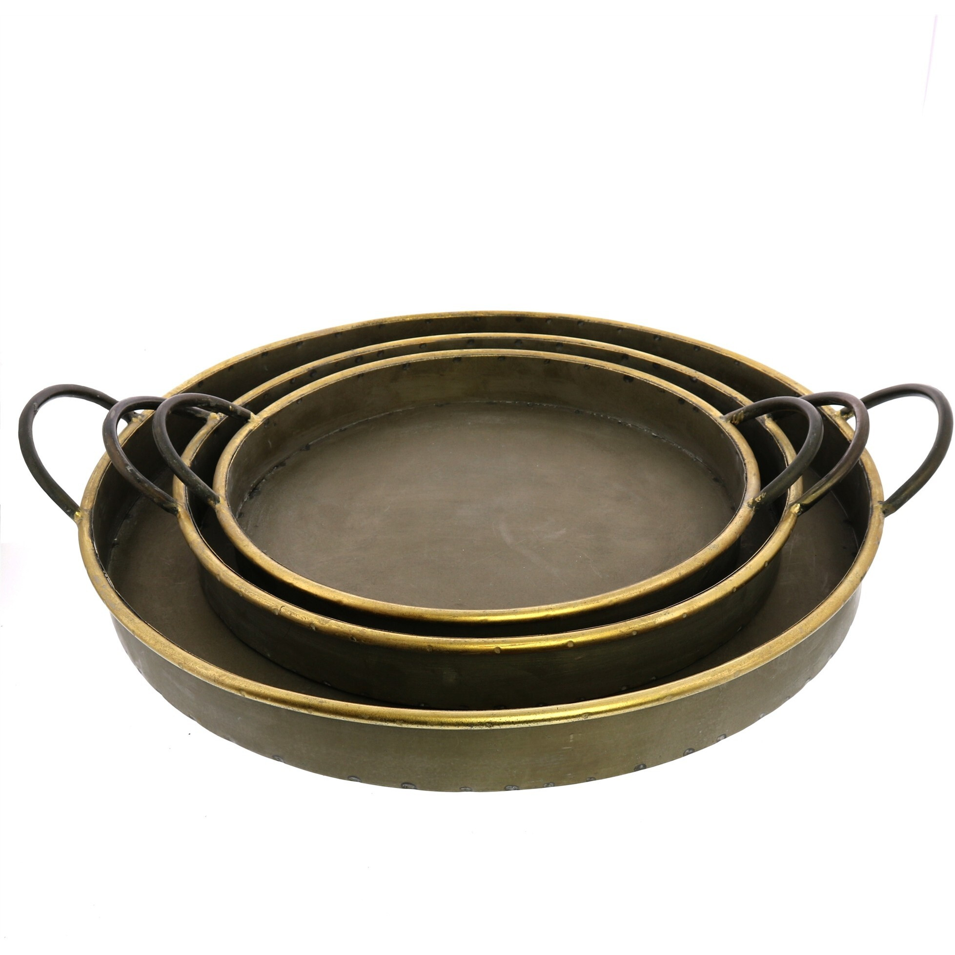 Set Of Three Gold Metal Round Trays