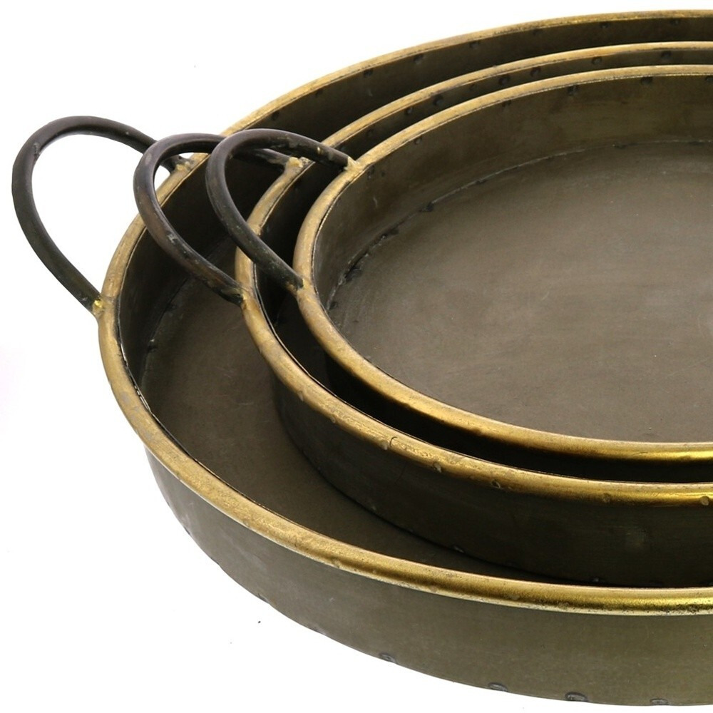 Set Of Three Gold Metal Round Trays