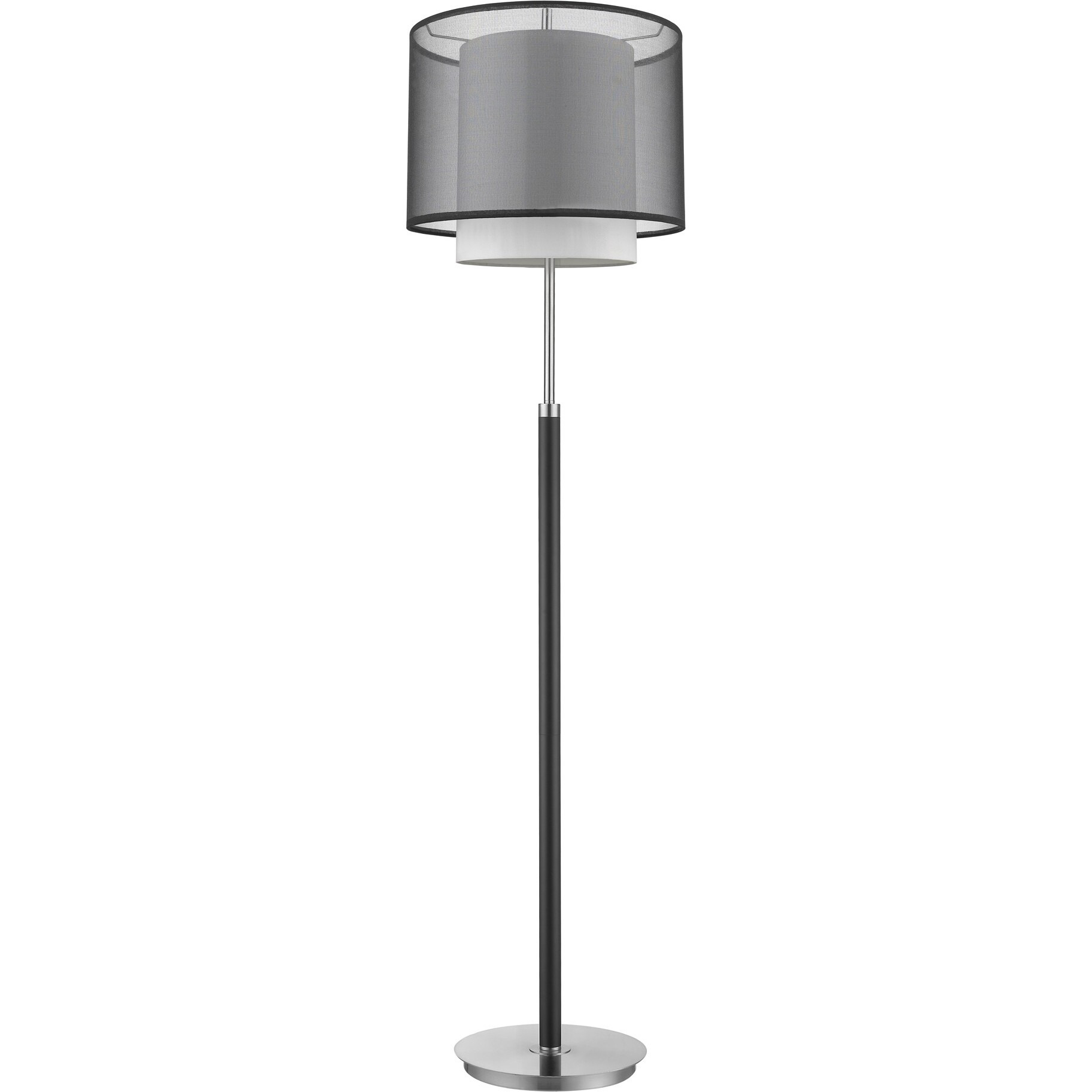 Roosevelt 1-Light Espresso And Brushed Nickel Floor Lamp With Smoke Gray Shantung Two Tier Shade