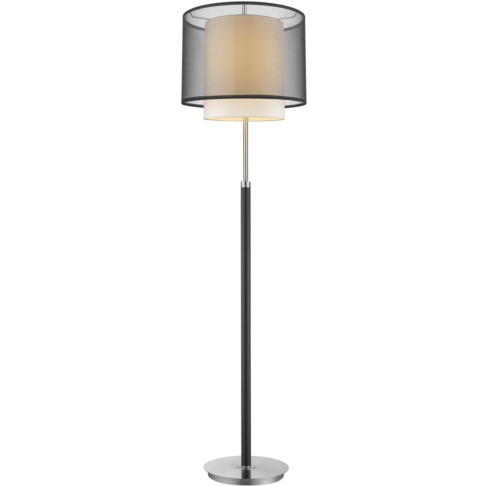 Roosevelt 1-Light Espresso And Brushed Nickel Floor Lamp With Smoke Gray Shantung Two Tier Shade