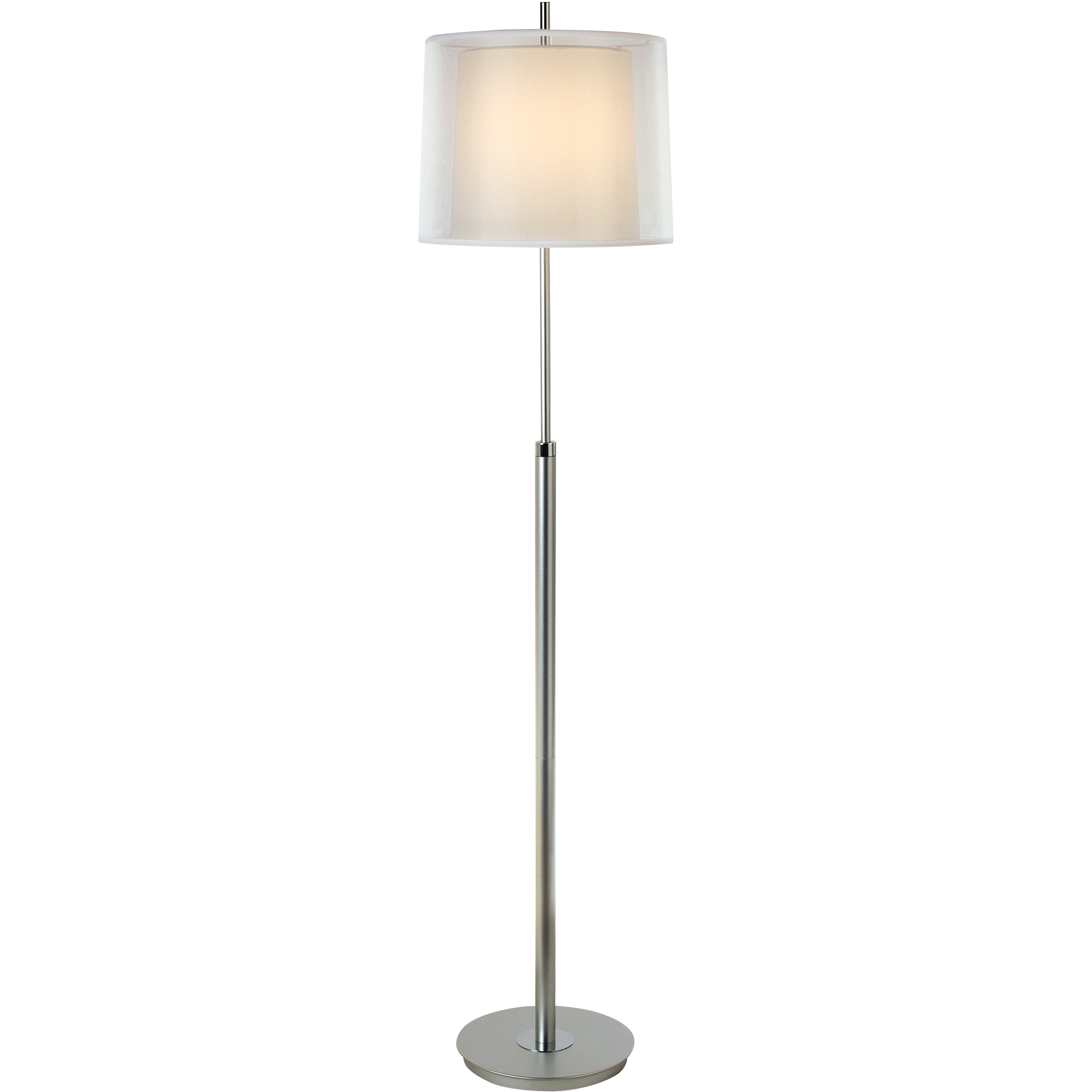 Nimbus 1-Light Metallic Silver And Polished Chrome Floor Lamp With Sheer Snow Double Shantung Shade