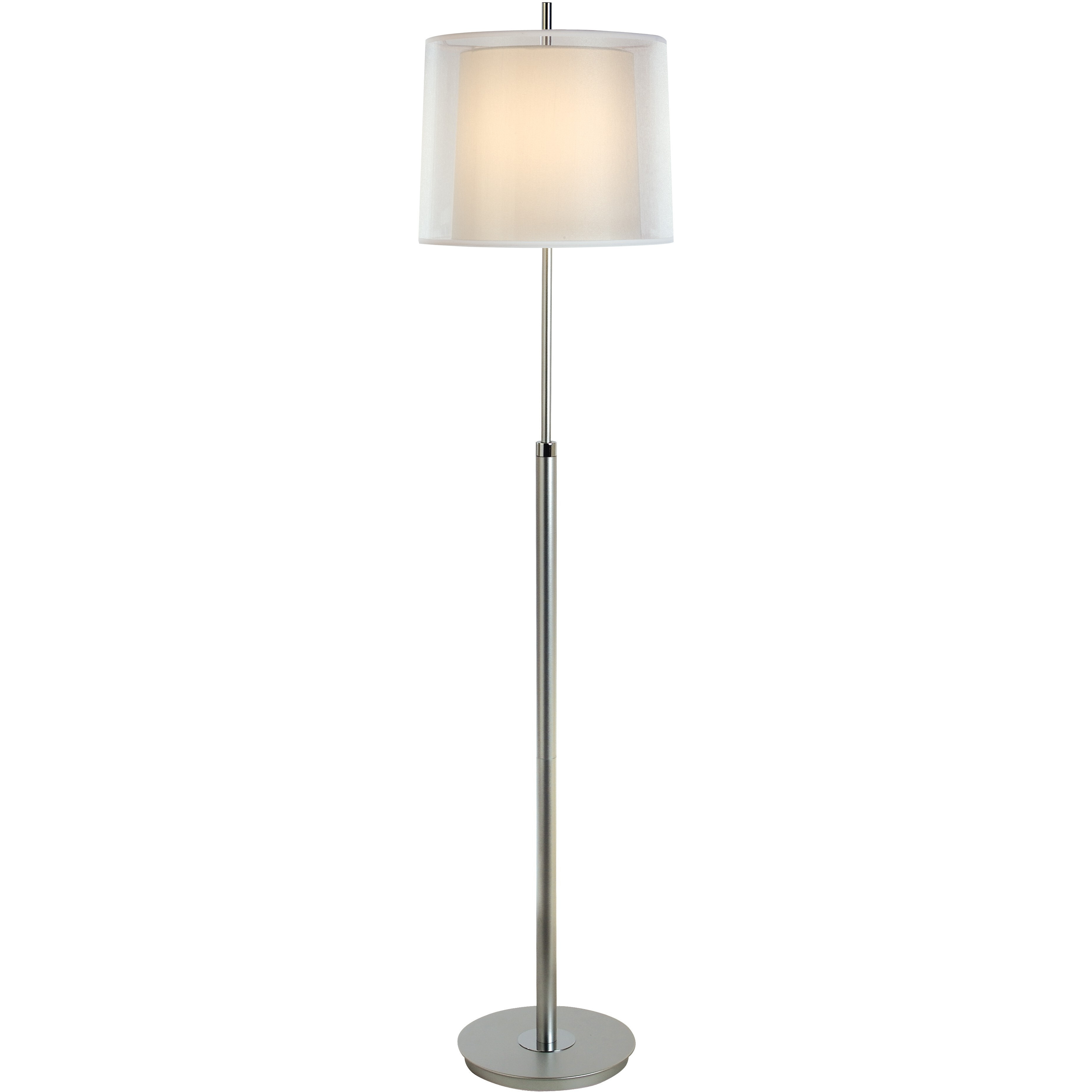 Nimbus 1-Light Metallic Silver And Polished Chrome Floor Lamp With Sheer Snow Double Shantung Shade