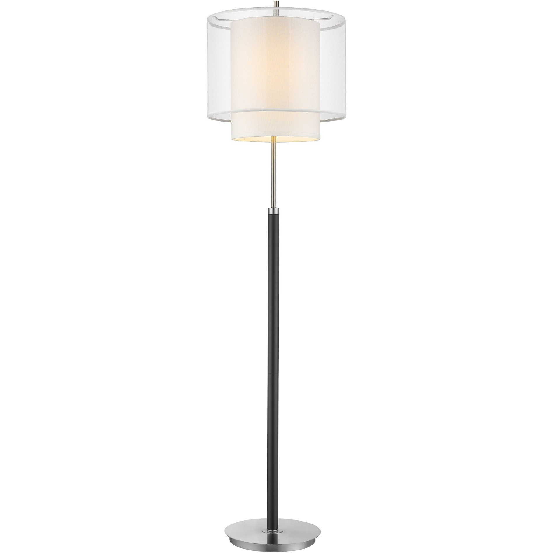 Roosevelt 1-Light Espresso And Brushed Nickel Floor Lamp With Sheer Snow Shantung Two Tier Shade