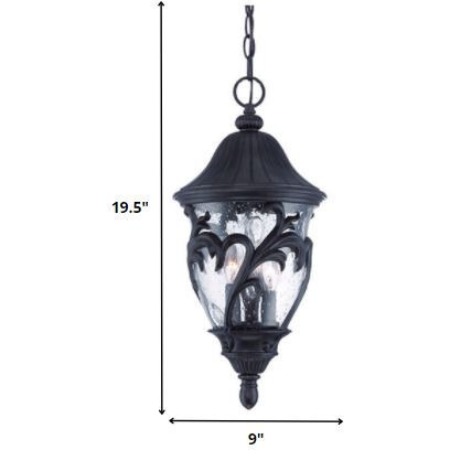 Three Light Matte Black Leaf Detail Hanging Light