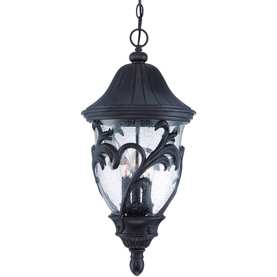 Xl Three Light Matte Black Leaf Detail Hanging Light