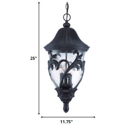 Xl Three Light Matte Black Leaf Detail Hanging Light