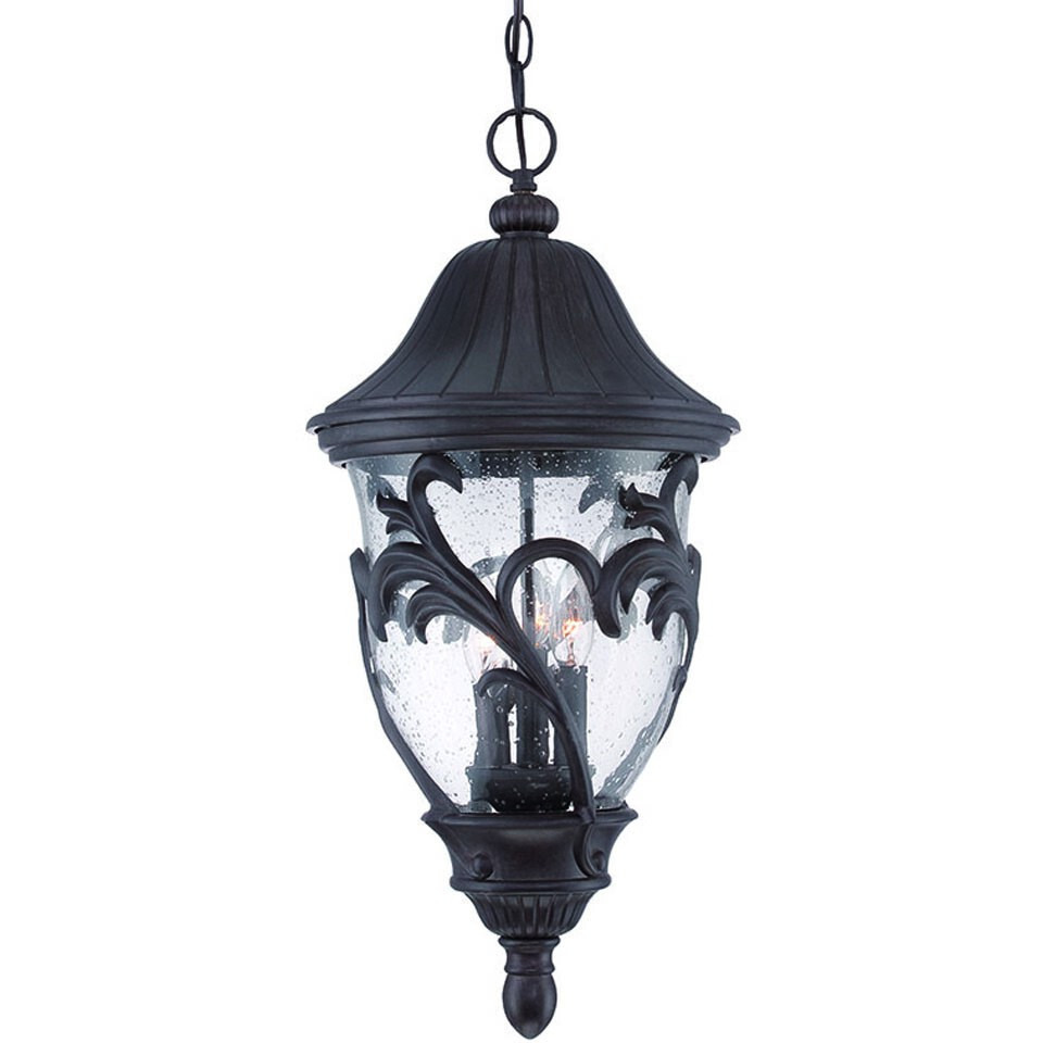 Xl Three Light Matte Black Leaf Detail Hanging Light