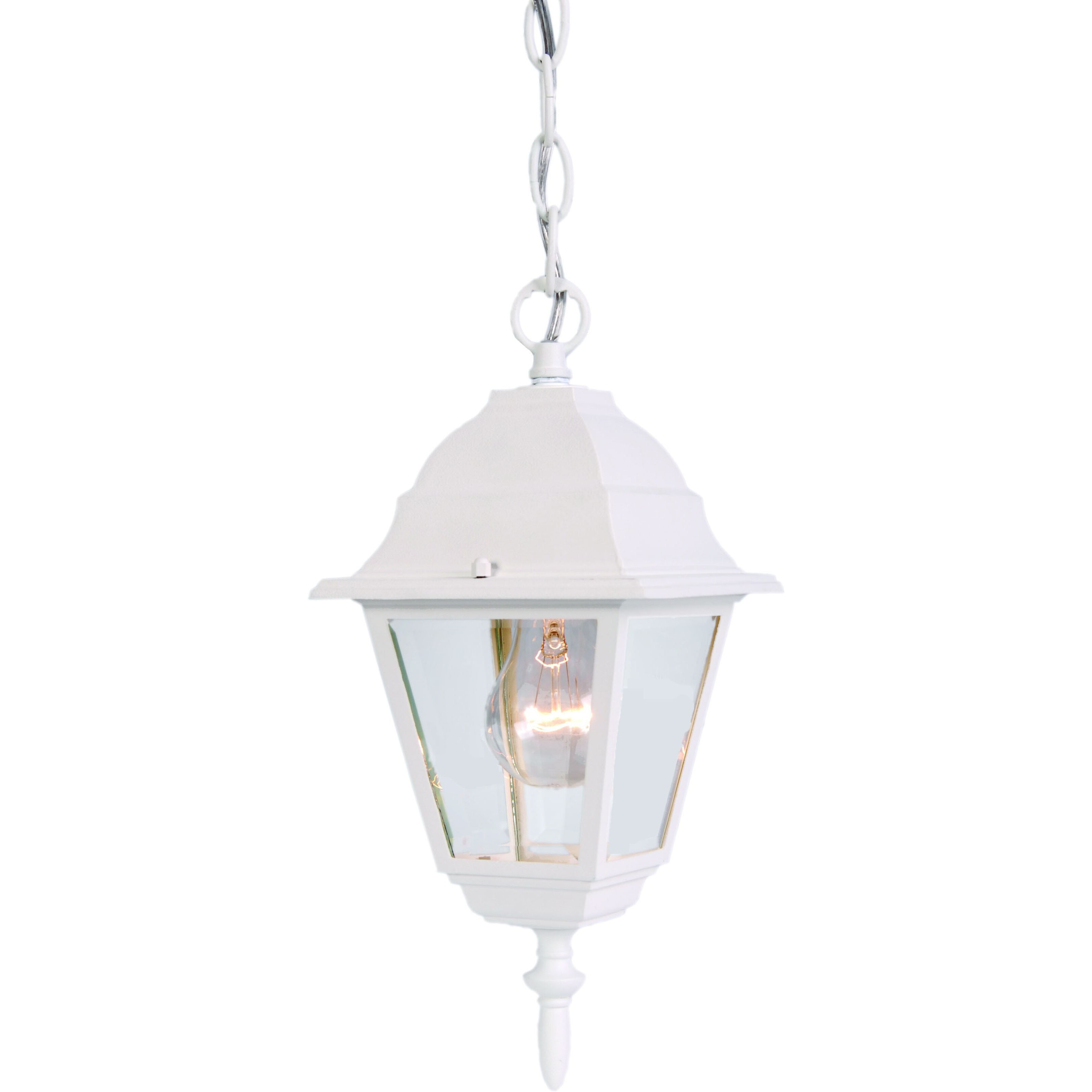 Distressed White Beveled Glass Outdoor Hanging Light