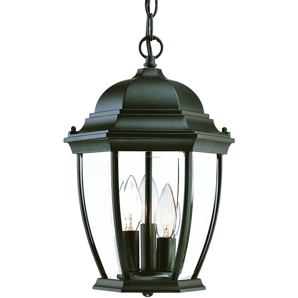 Three Light Matte Black Wide Lantern Hanging Light