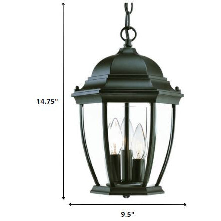 Three Light Matte Black Wide Lantern Hanging Light