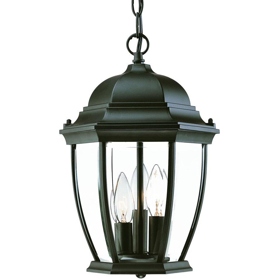 Three Light Matte Black Wide Lantern Hanging Light