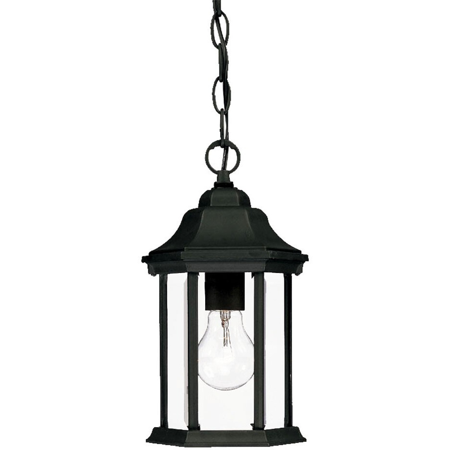 Narrow Matte Black Glass Lantern Hanging Light