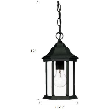 Narrow Matte Black Glass Lantern Hanging Light