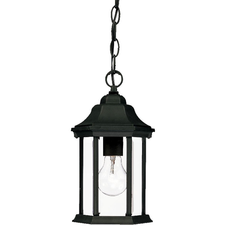 Narrow Matte Black Glass Lantern Hanging Light