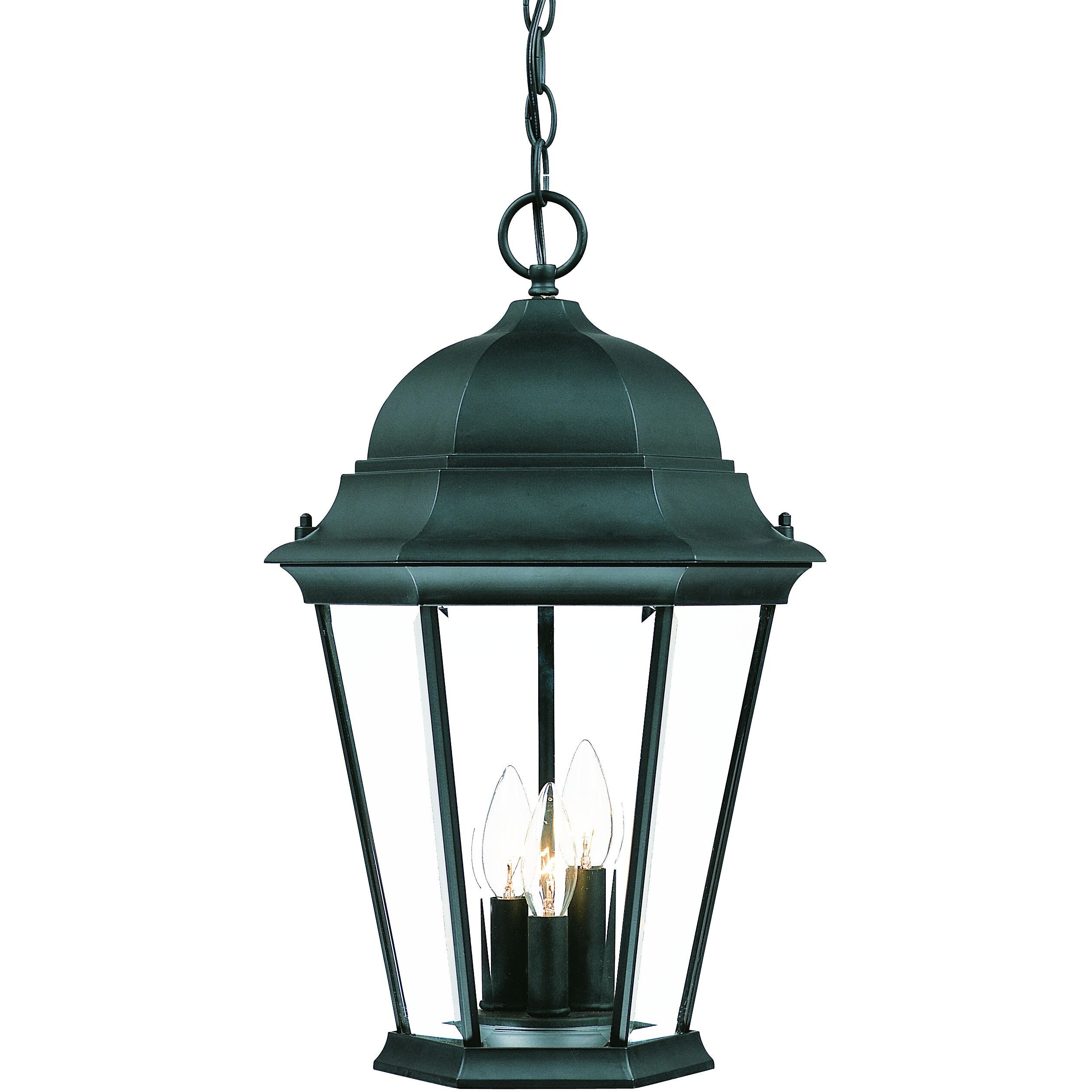 Three Light Matte Black Domed Glass Lantern Hanging Light