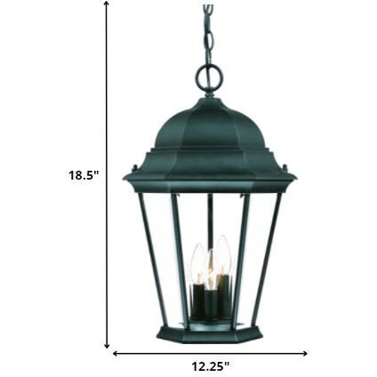 Three Light Matte Black Domed Glass Lantern Hanging Light