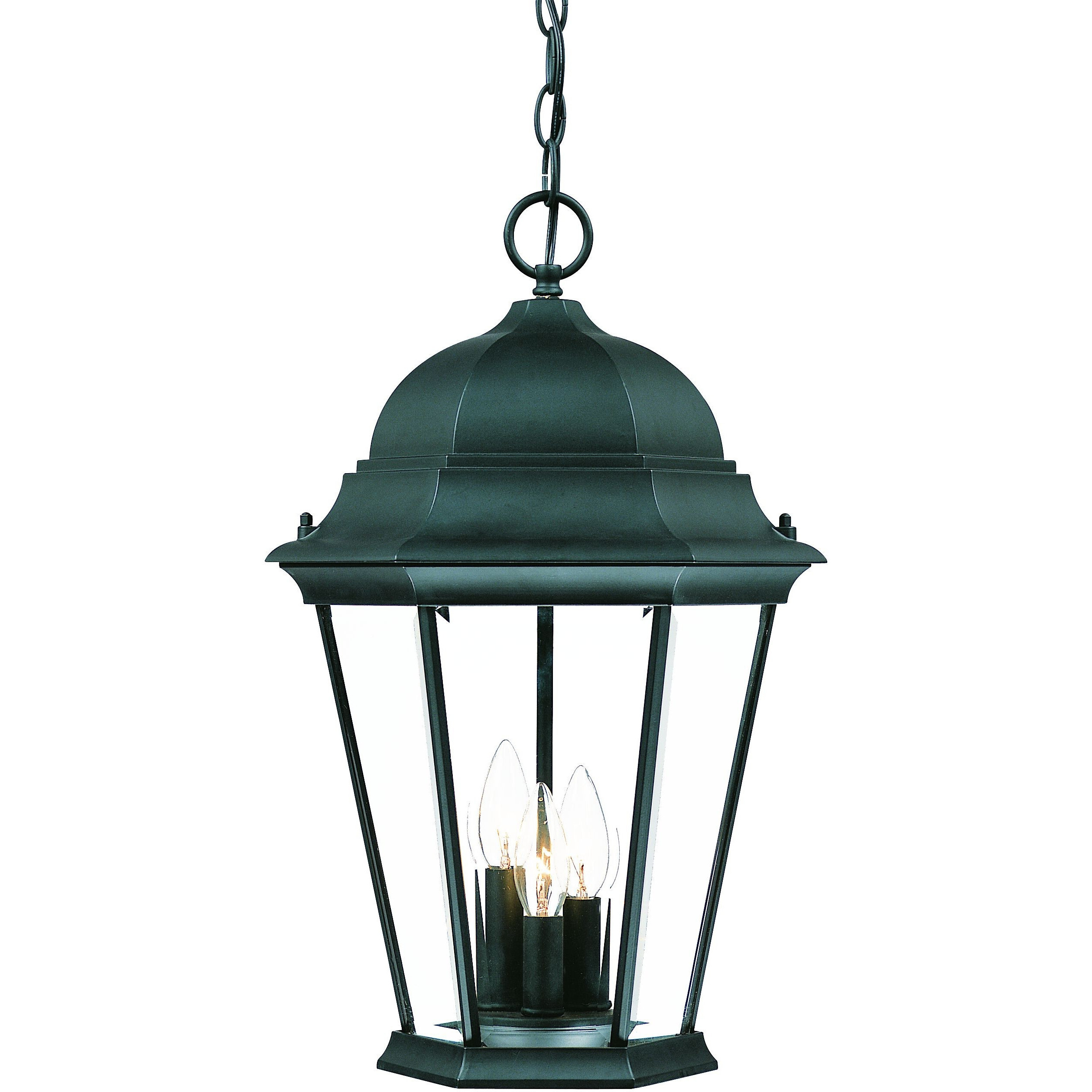 Three Light Matte Black Domed Glass Lantern Hanging Light
