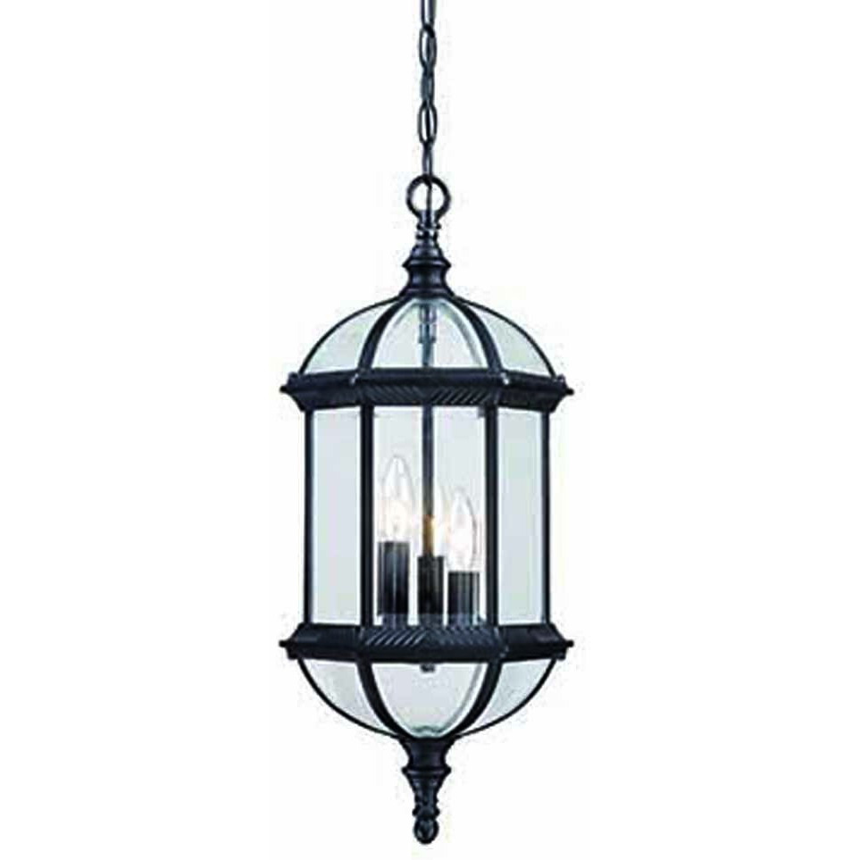 Three Light Matte Black Eastern Lantern Hanging Light
