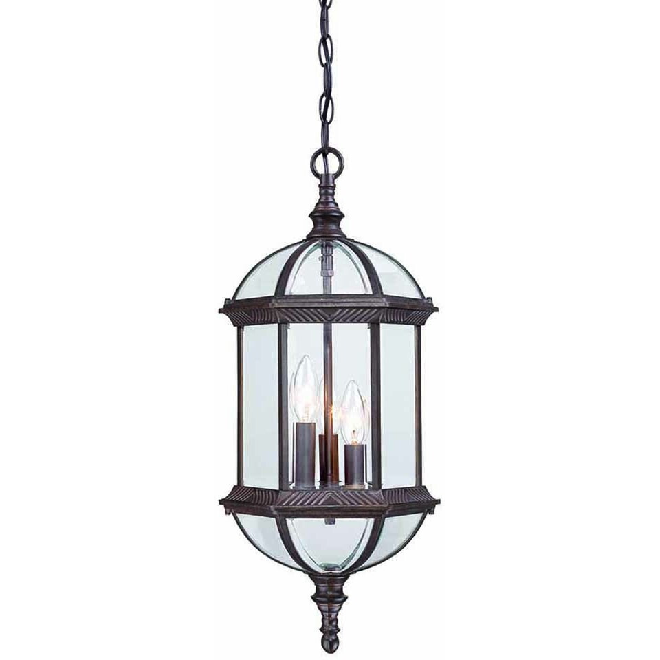 Three Light Dark Brown Eastern Lantern Hanging Light
