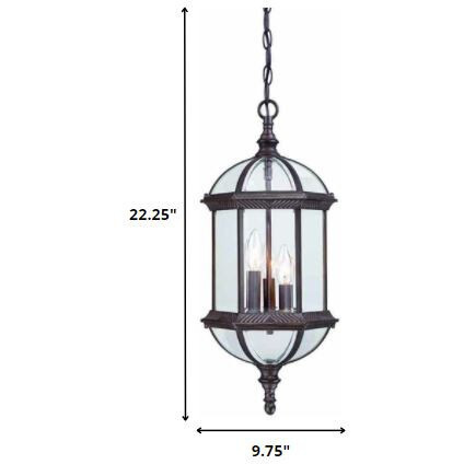 Three Light Dark Brown Eastern Lantern Hanging Light