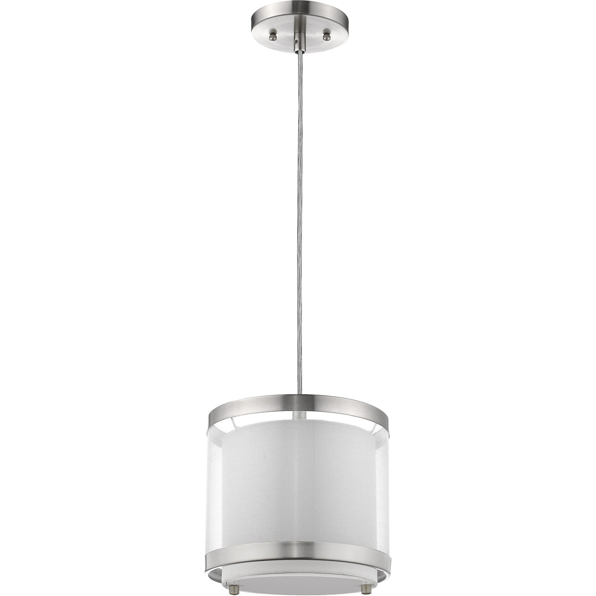 White And Silver Hanging Light With Fabric Shade