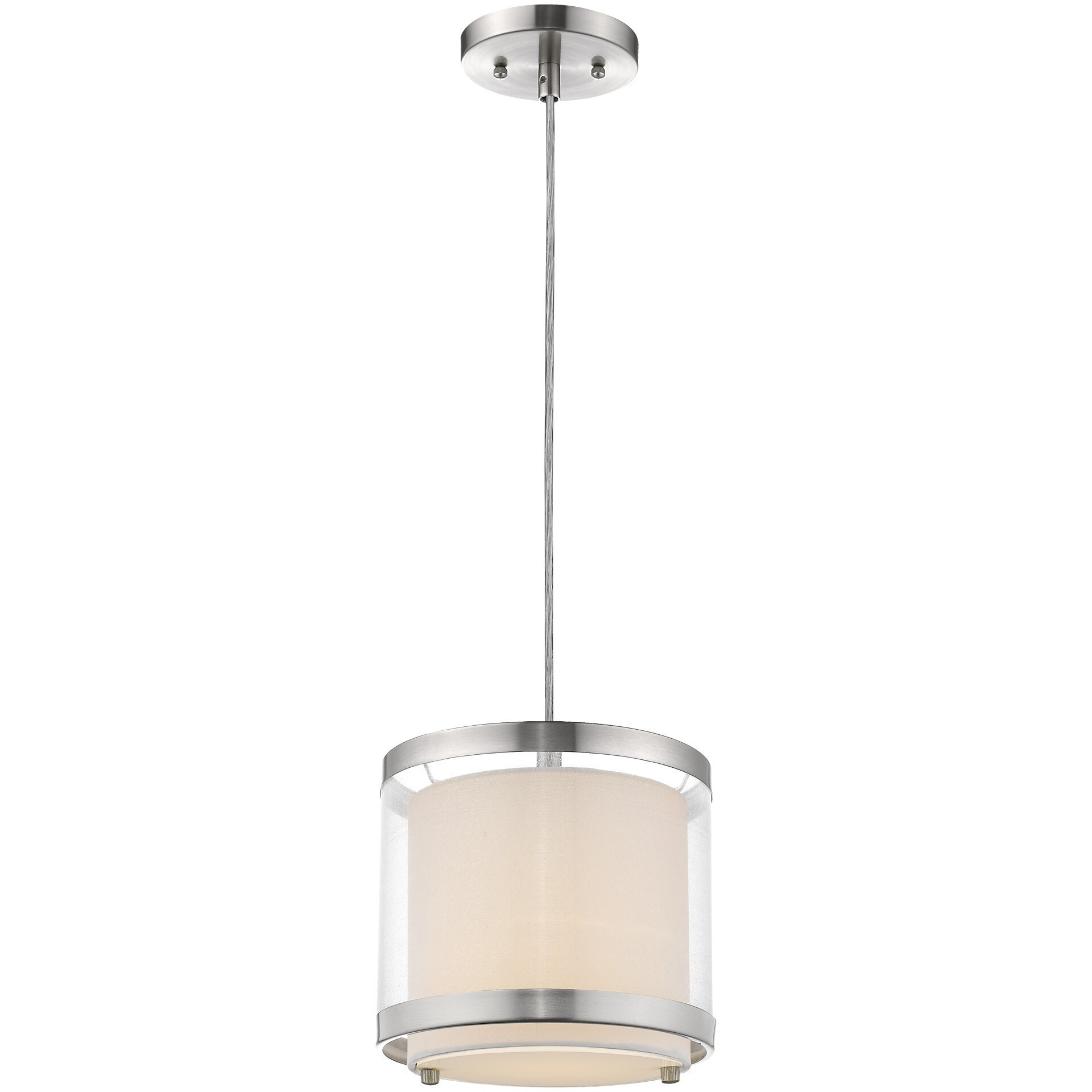 White And Silver Hanging Light With Fabric Shade