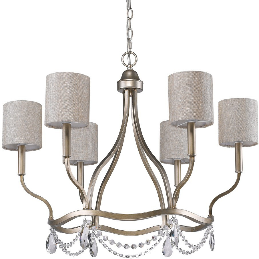 Margaret 6-Light Washed Gold Chandelier With Fabric Shades And Crystal Accents