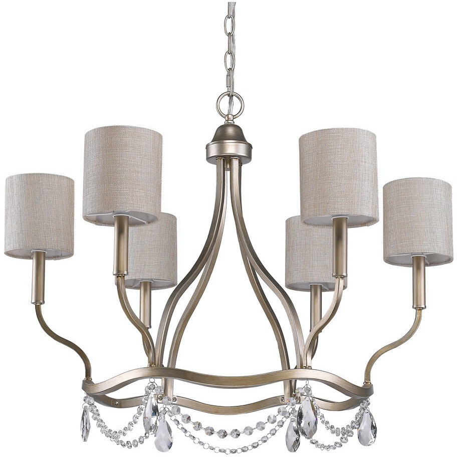 Margaret 6-Light Washed Gold Chandelier With Fabric Shades And Crystal Accents