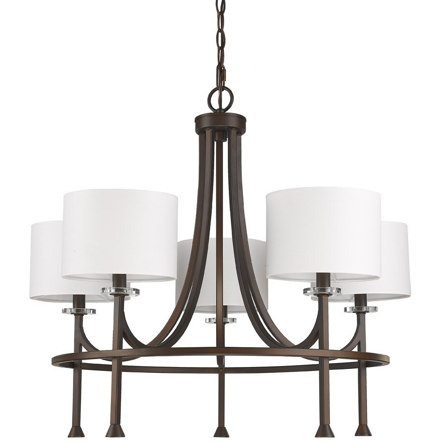 Kara 5-Light Oil-Rubbed Bronze Chandelier With Fabric Shades And Crystal Bobeches