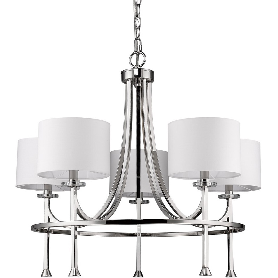 Kara 5-Light Polished Nickel Chandelier With Fabric Shades And Crystal Bobeches