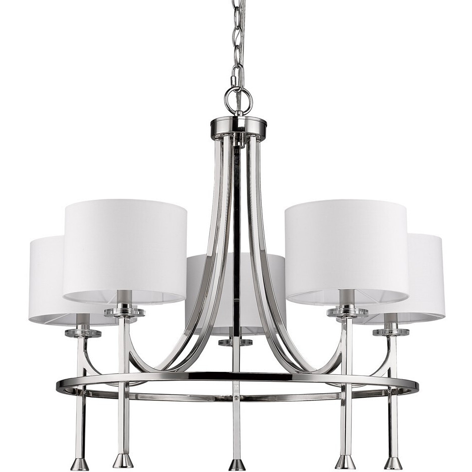 Kara 5-Light Polished Nickel Chandelier With Fabric Shades And Crystal Bobeches