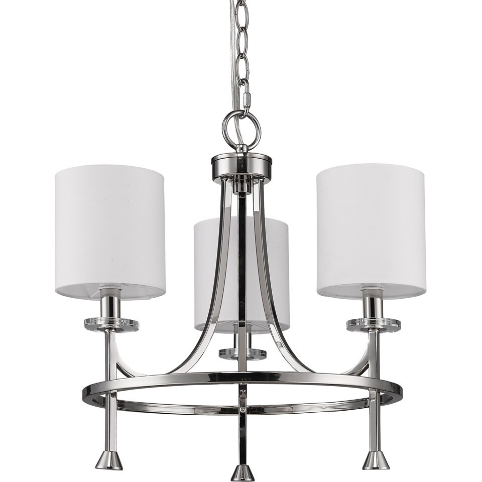 Kara 3-Light Polished Nickel Chandelier With Fabric Shades And Crystal Bobeches