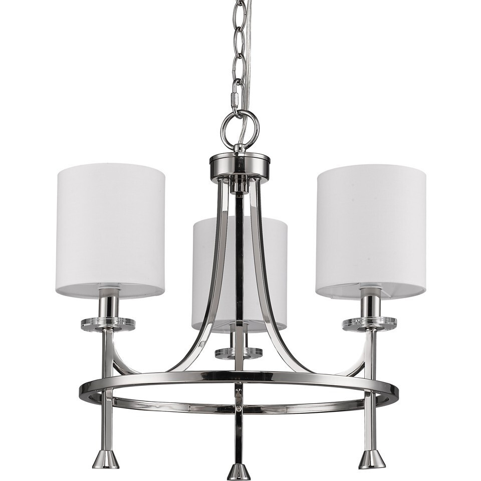 Kara 3-Light Polished Nickel Chandelier With Fabric Shades And Crystal Bobeches