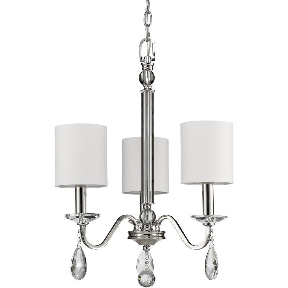 Lily 3-Light Polished Nickel Chandelier With Fabric Shades And Crystal Accents