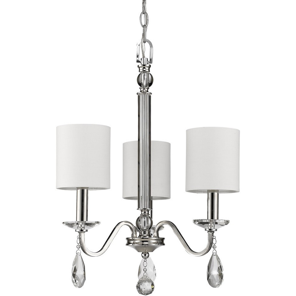 Lily 3-Light Polished Nickel Chandelier With Fabric Shades And Crystal Accents