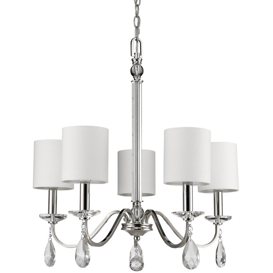 Lily 5-Light Polished Nickel Chandelier With Fabric Shades And Crystal Accents