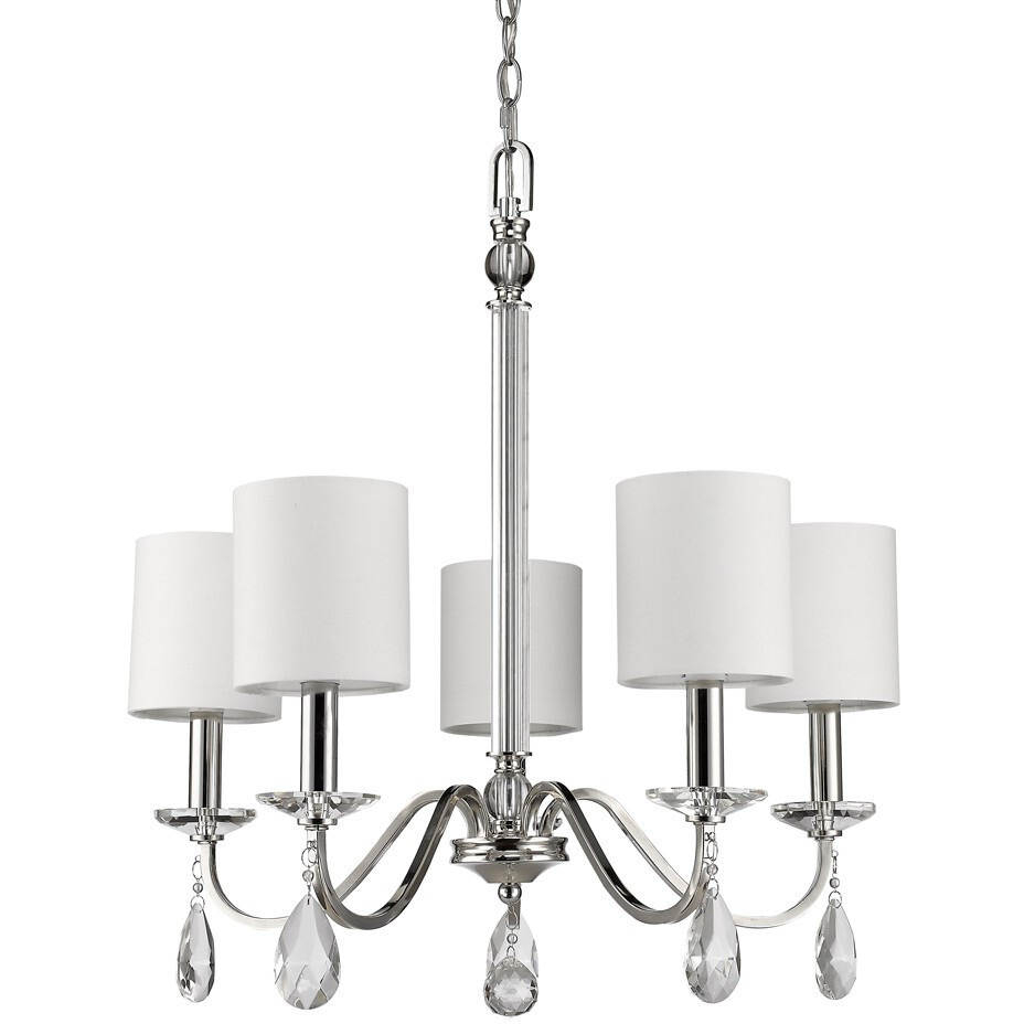 Lily 5-Light Polished Nickel Chandelier With Fabric Shades And Crystal Accents