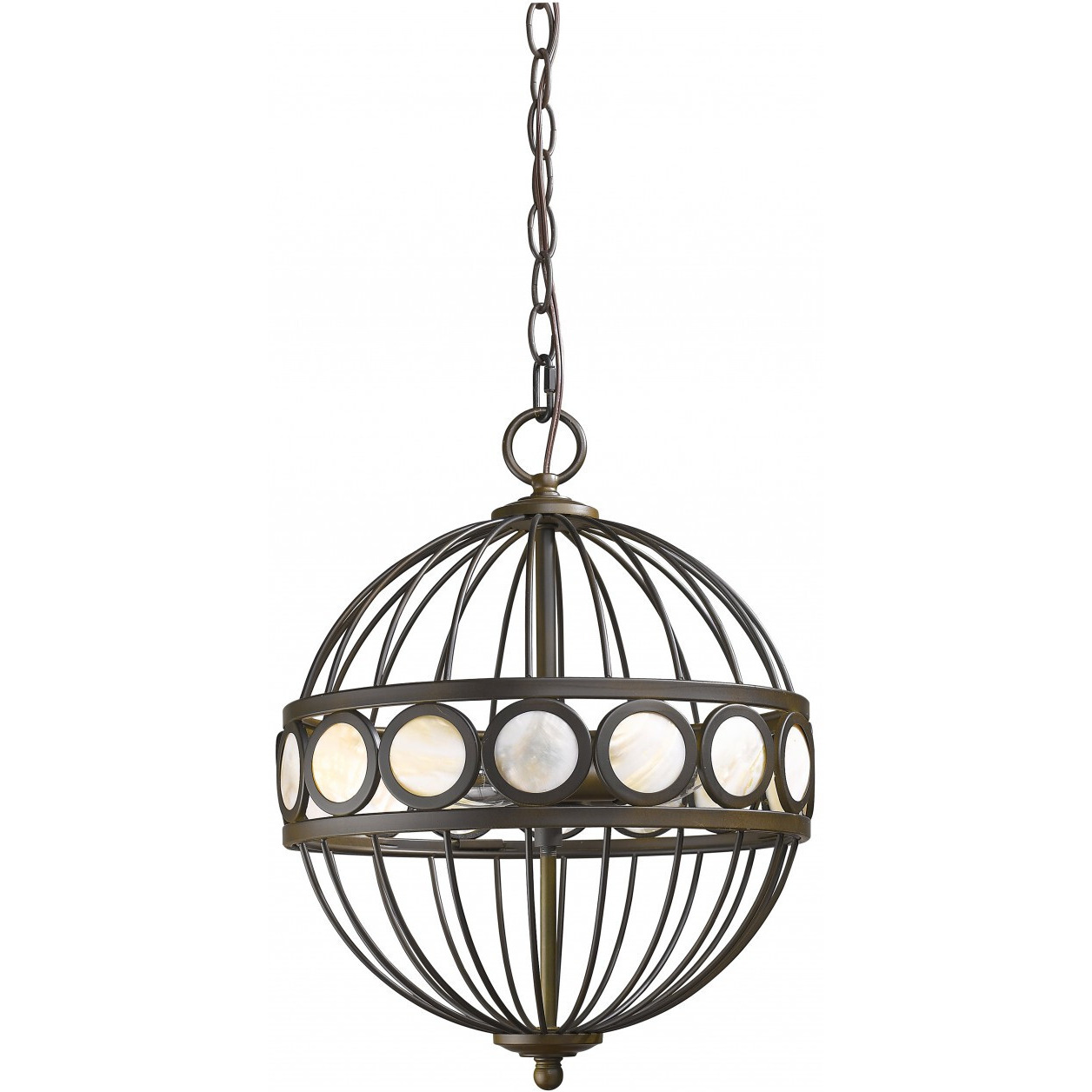 Aria 3-Light Oil-Rubbed Bronze Globe Pendant With Mother Of Pearl Accents