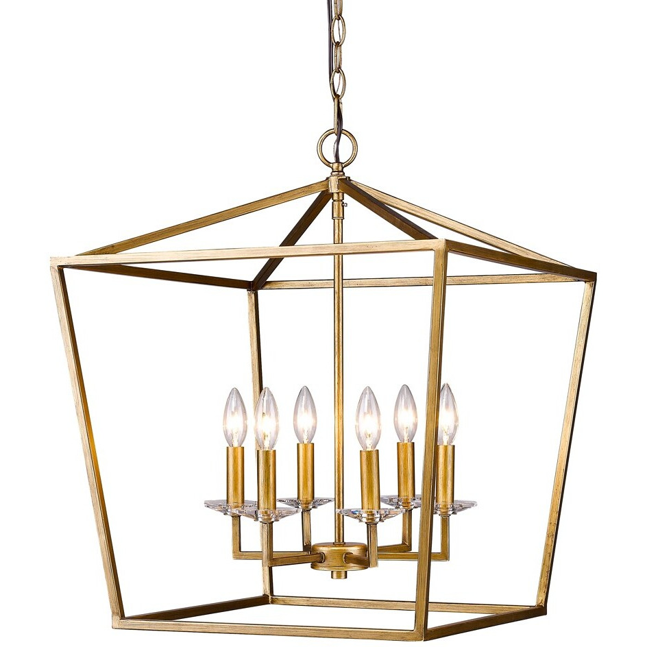 Kennedy 6-Light Antique Gold Foyer Pendant With Crystal Bobeches