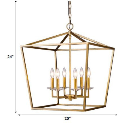 Kennedy 6-Light Antique Gold Foyer Pendant With Crystal Bobeches